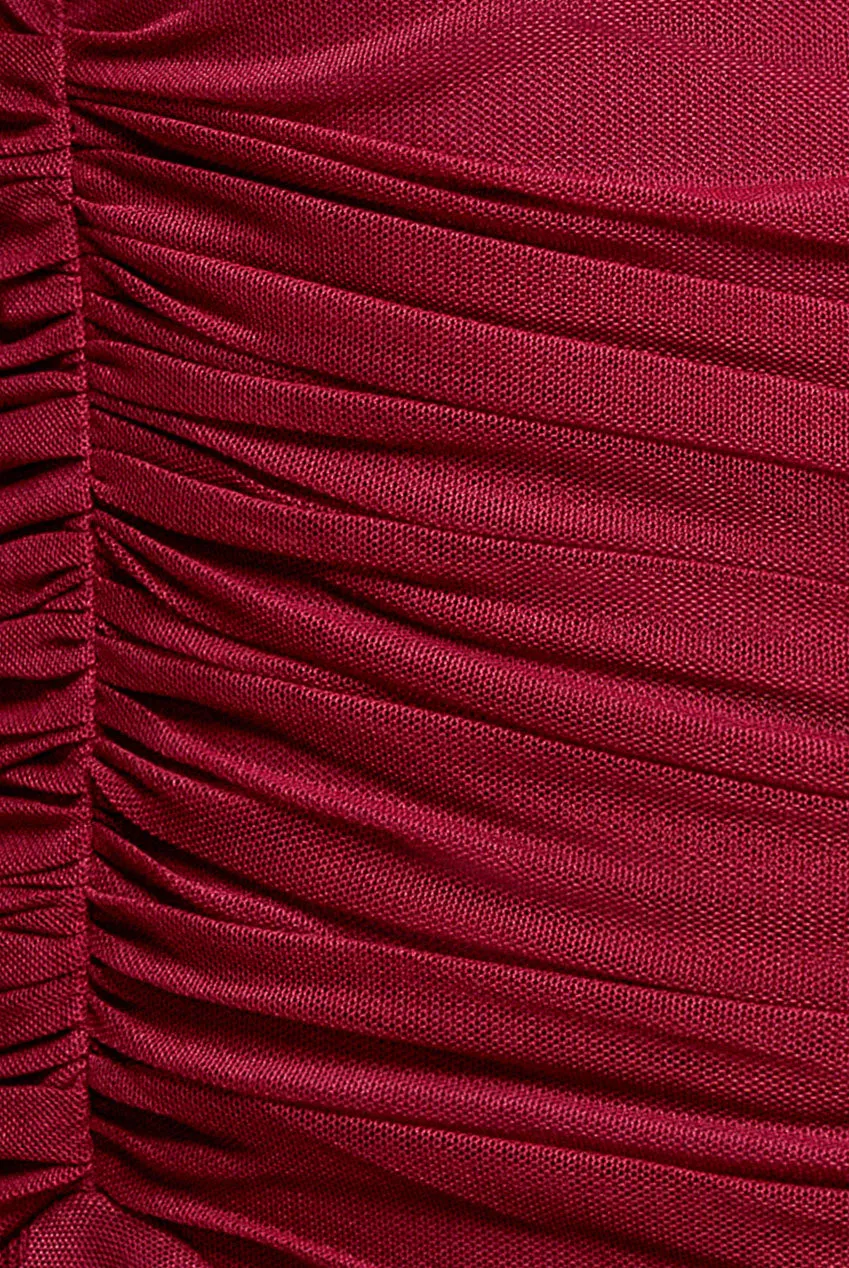 Goddiva Gathered abito maxi mesh magenta palloncino