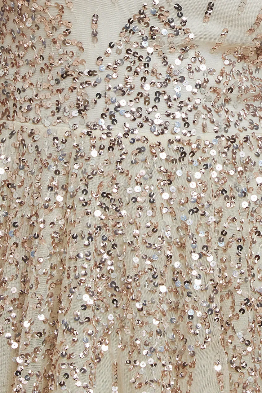 Goddiva Jilted Bride abito lungo avorio paillettes