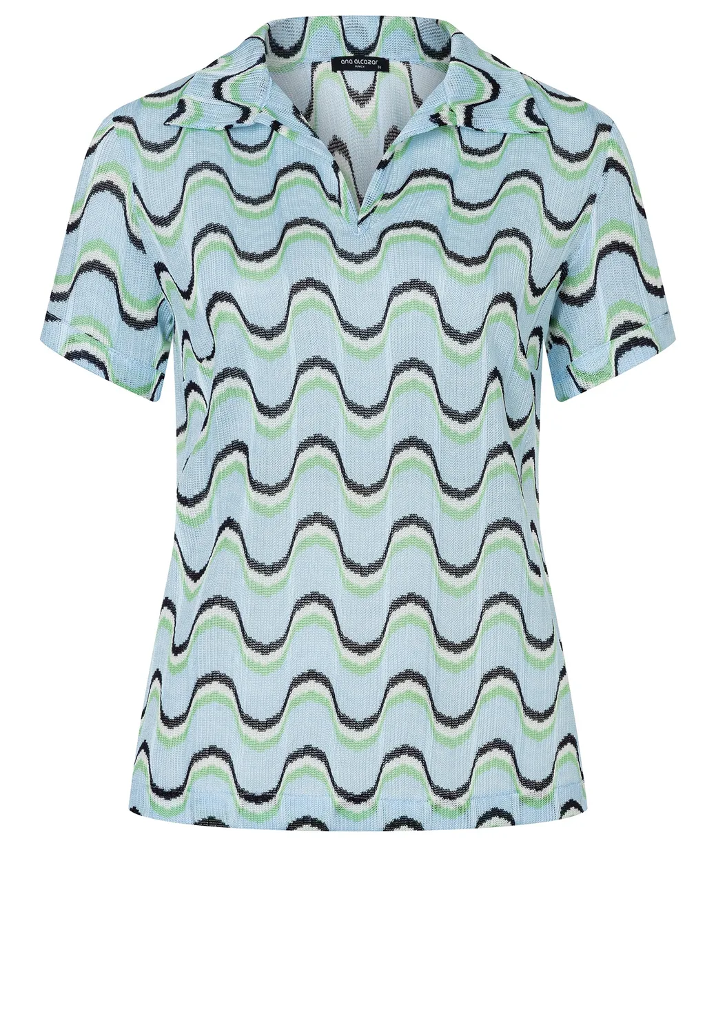 Ana Alcazar Dulya top polo azzurro maglia a onde