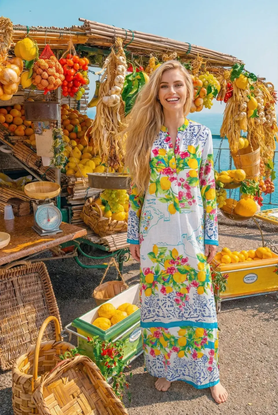 Antica Sartoria Agrumi FC341 kaftano lungo giallo agrumi