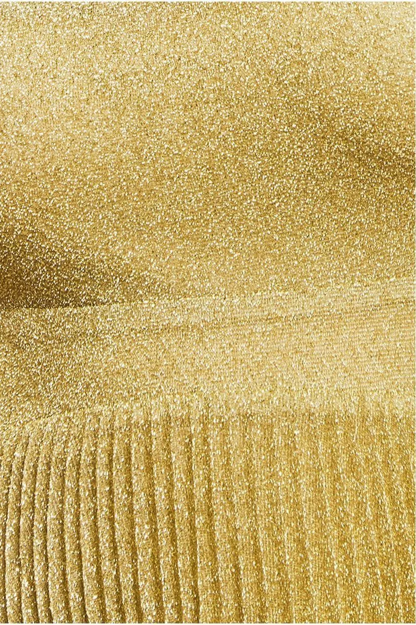 Goddiva Lurex Skater abito midi oro schiena annodata