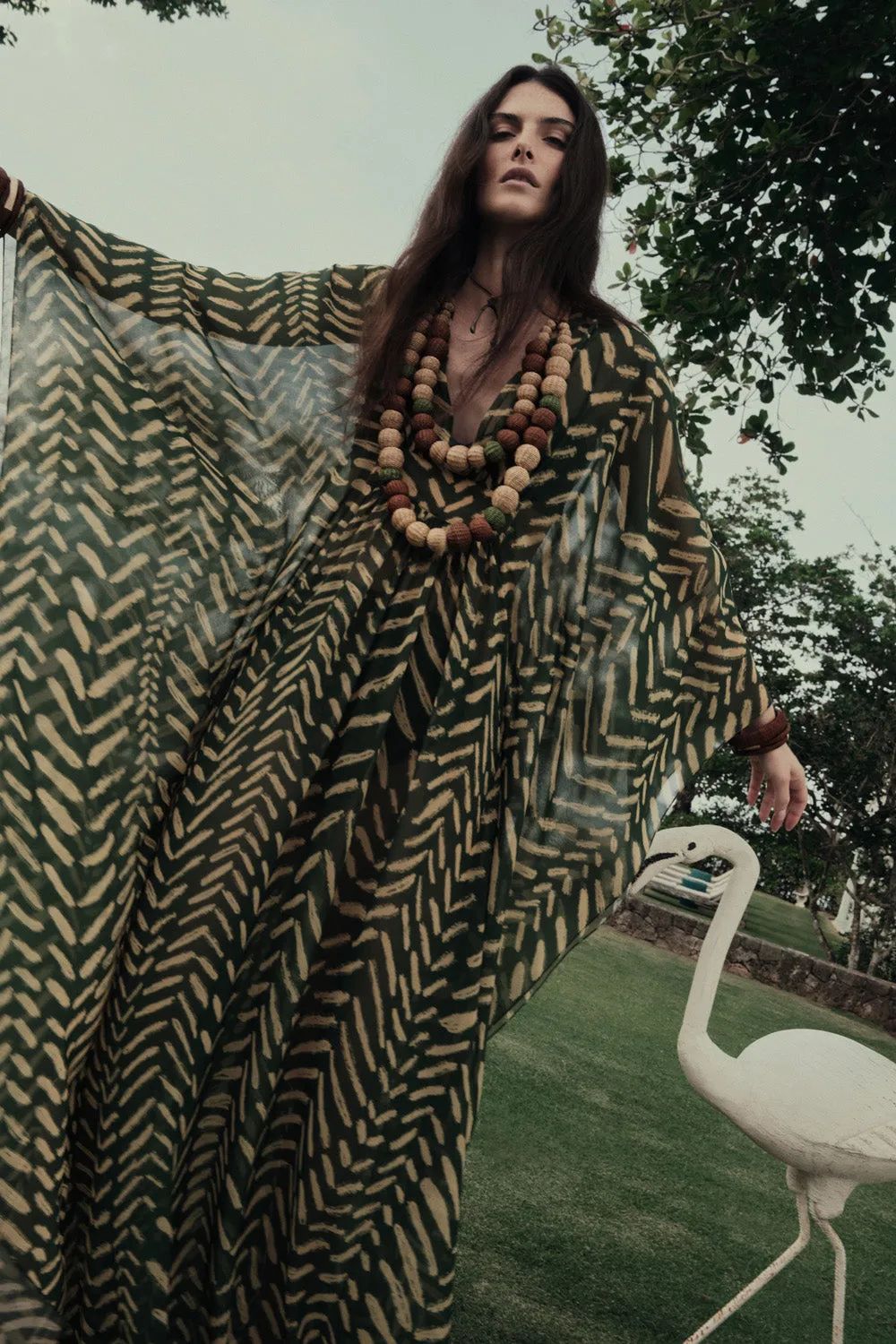 Johanna Ortiz Secret Garden abito georgette verde maxi