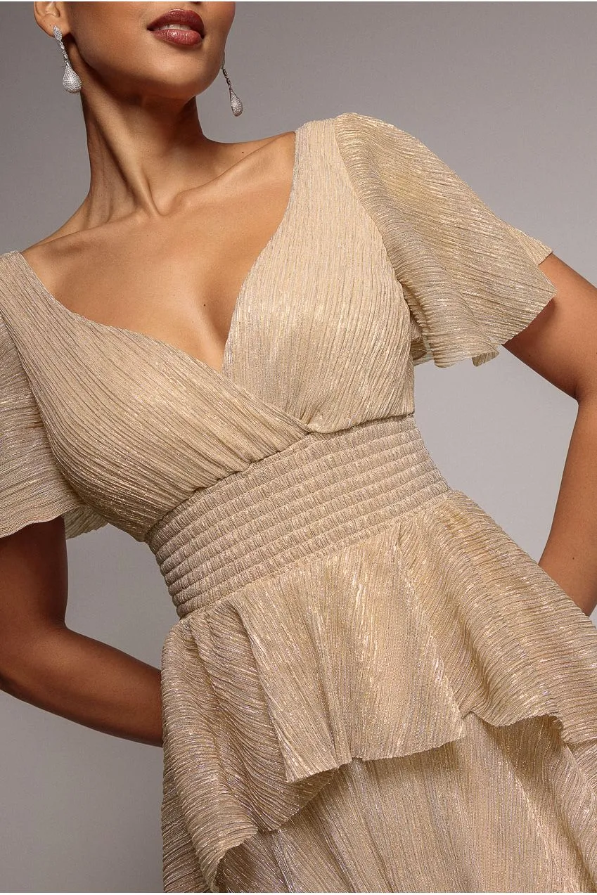 Goddiva Crinkle Lurex abito midi champagne oro lurex