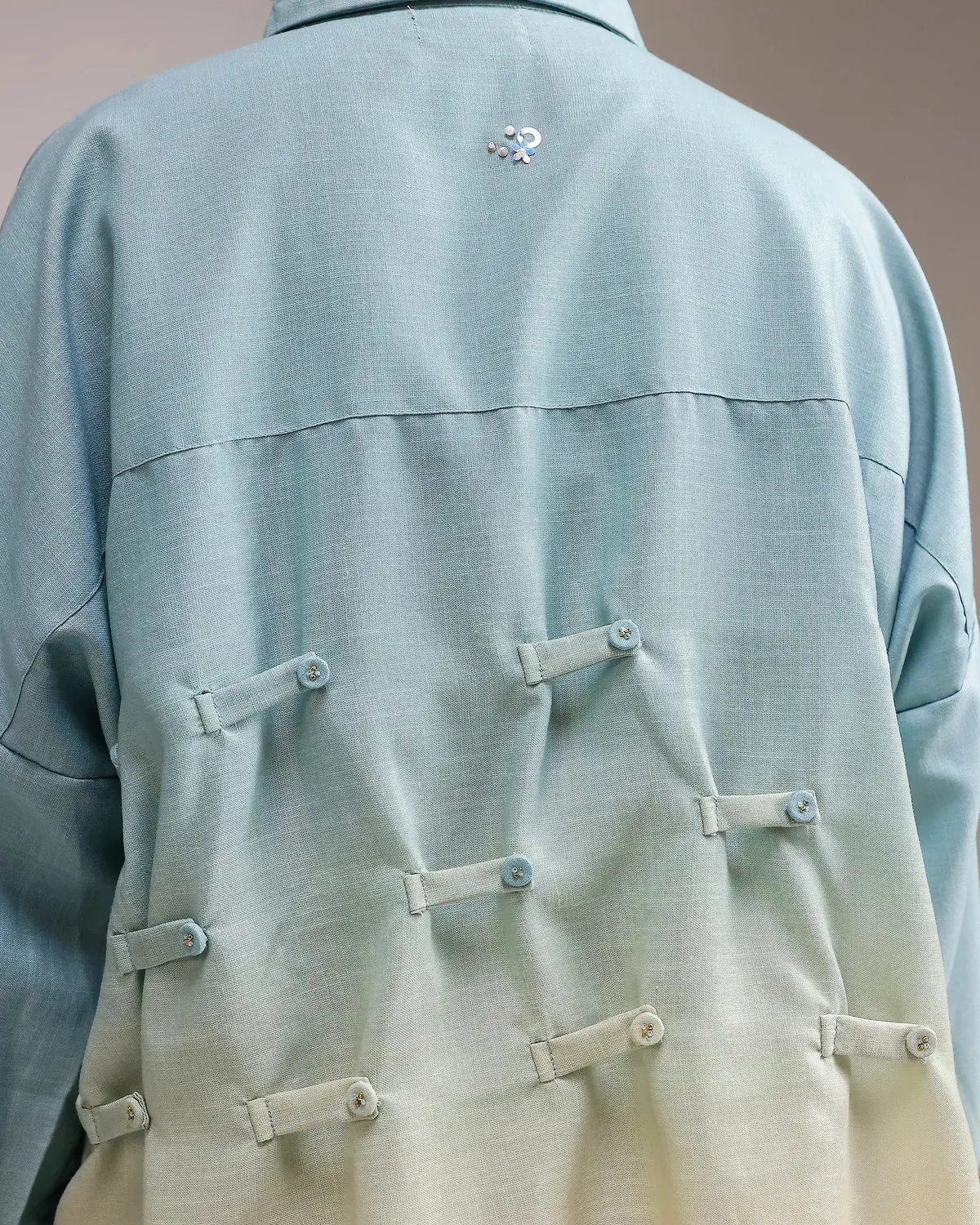 Our Dve Ocean Mist camicia lino avorio sfumata