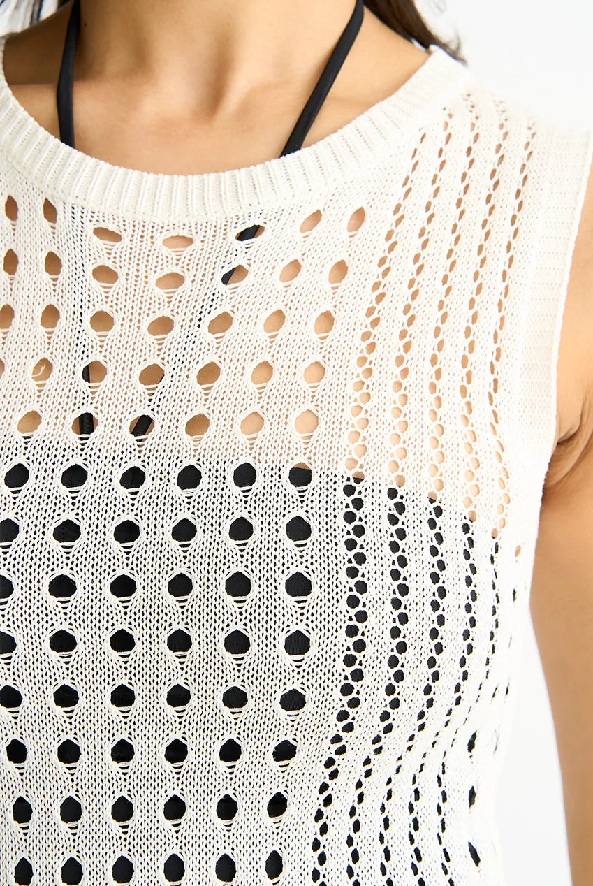 Gini London abito midi crochet bianco bodycon aderente