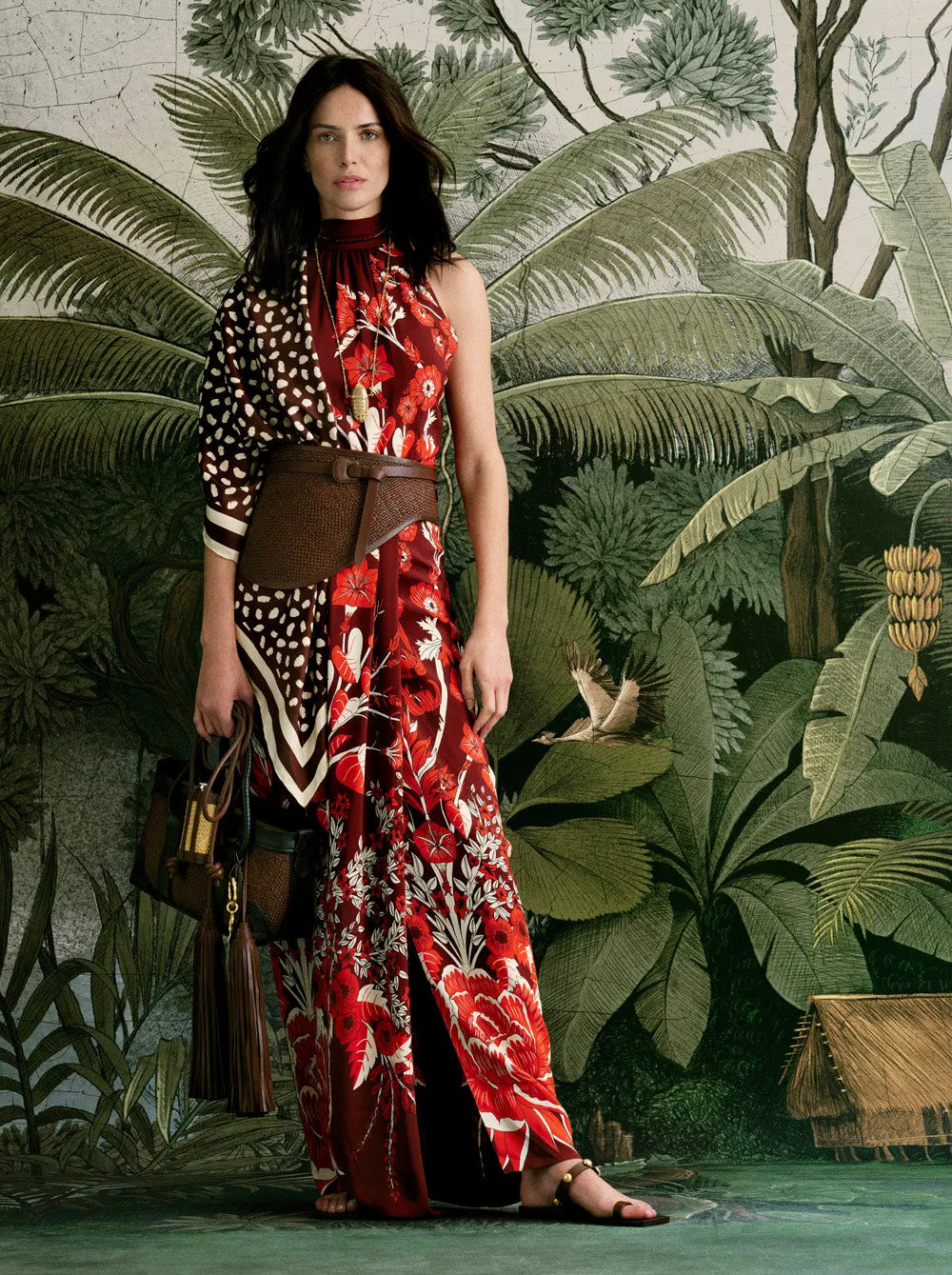 Johanna Ortiz Sacred Currents abito maxi vino crepe