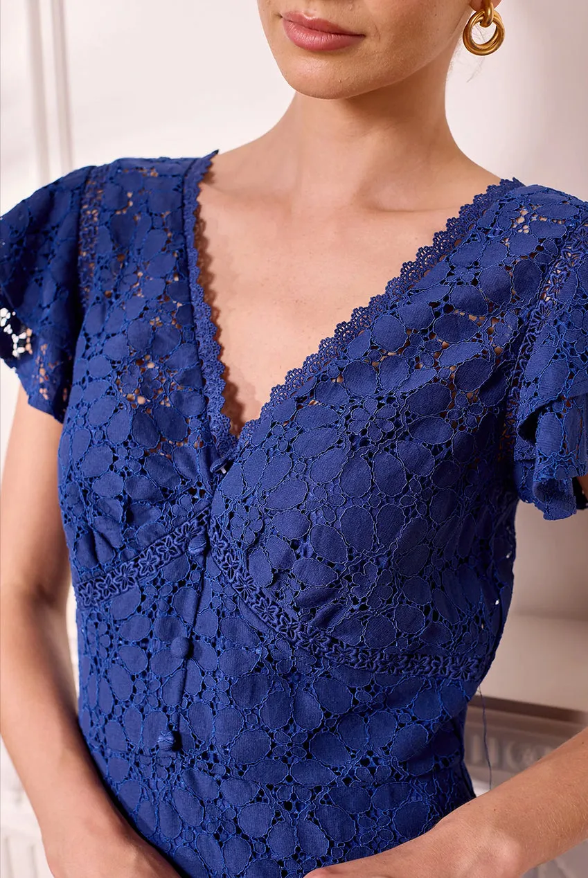 Angeleye Navy Lace abito midi blu navy in pizzo