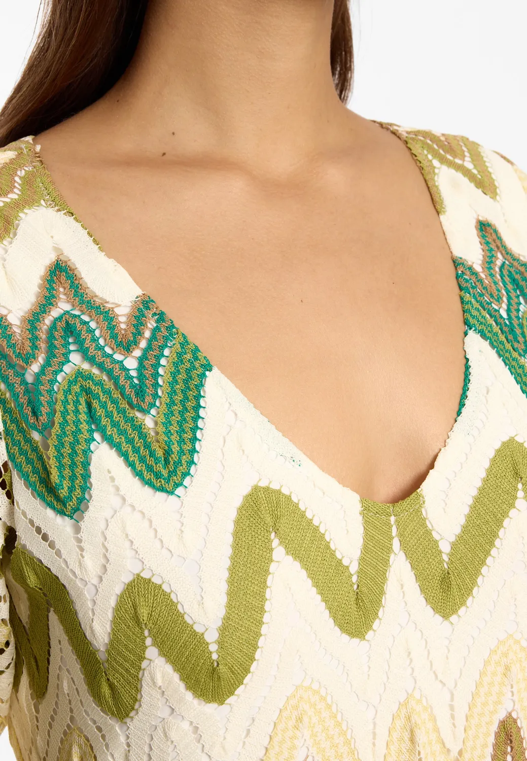 Ana Alcazar Dinah abito caftano maxi verde maglia