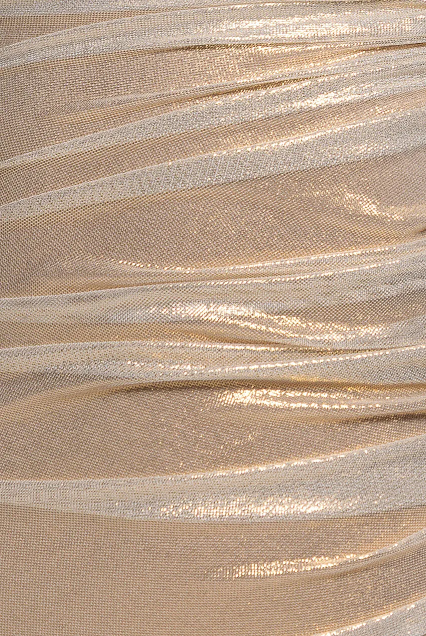 Goddiva Gravity Defying Naked Maxi abito oro corsetto