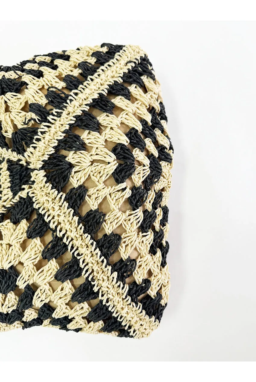SVNX Woven Straw borsa a spalla nera paglia