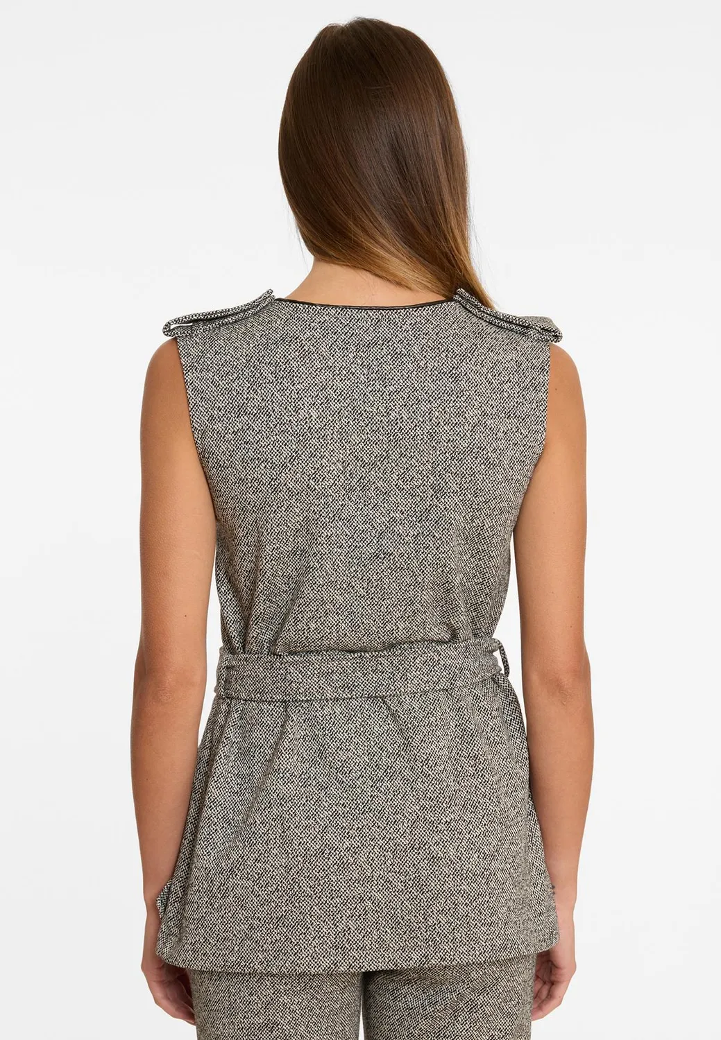 Ana Alcazar Alony Gilet Tweed Grigio con Cintura