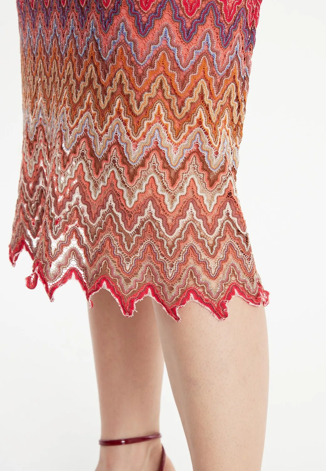Ana Alcazar Zayara tubino midi maglia zigzag rosso