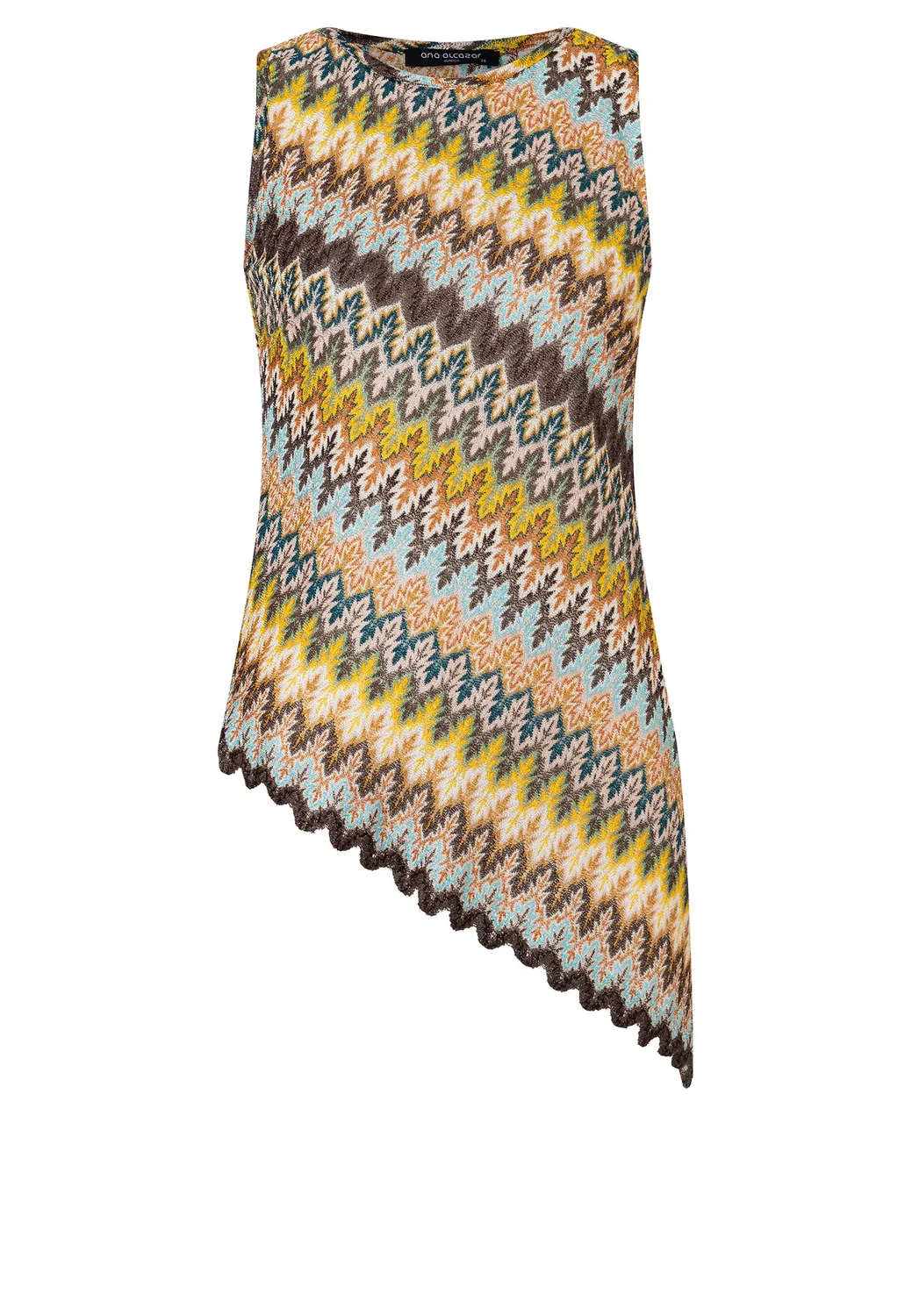 Ana Alcazar Durin top in maglia marrone zig-zag
