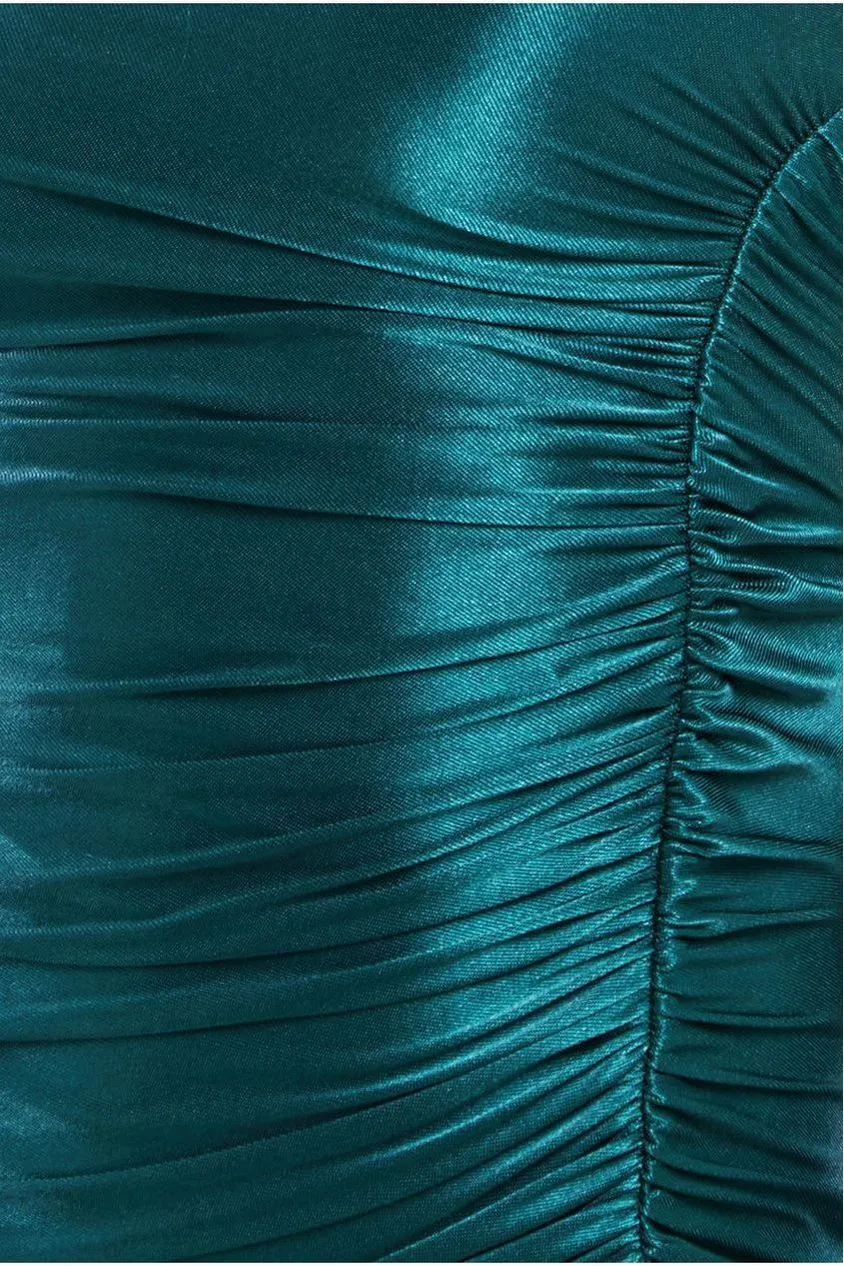 Goddiva Slinky Satin Monospalla Abito Lungo Verde Smeraldo satin