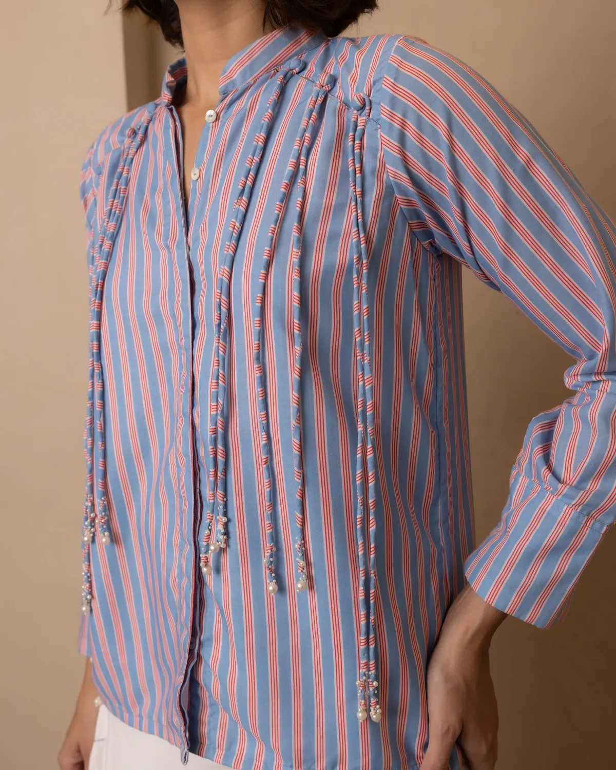 Our Dve Celeste Top and Pants Set completo righe rosso blu