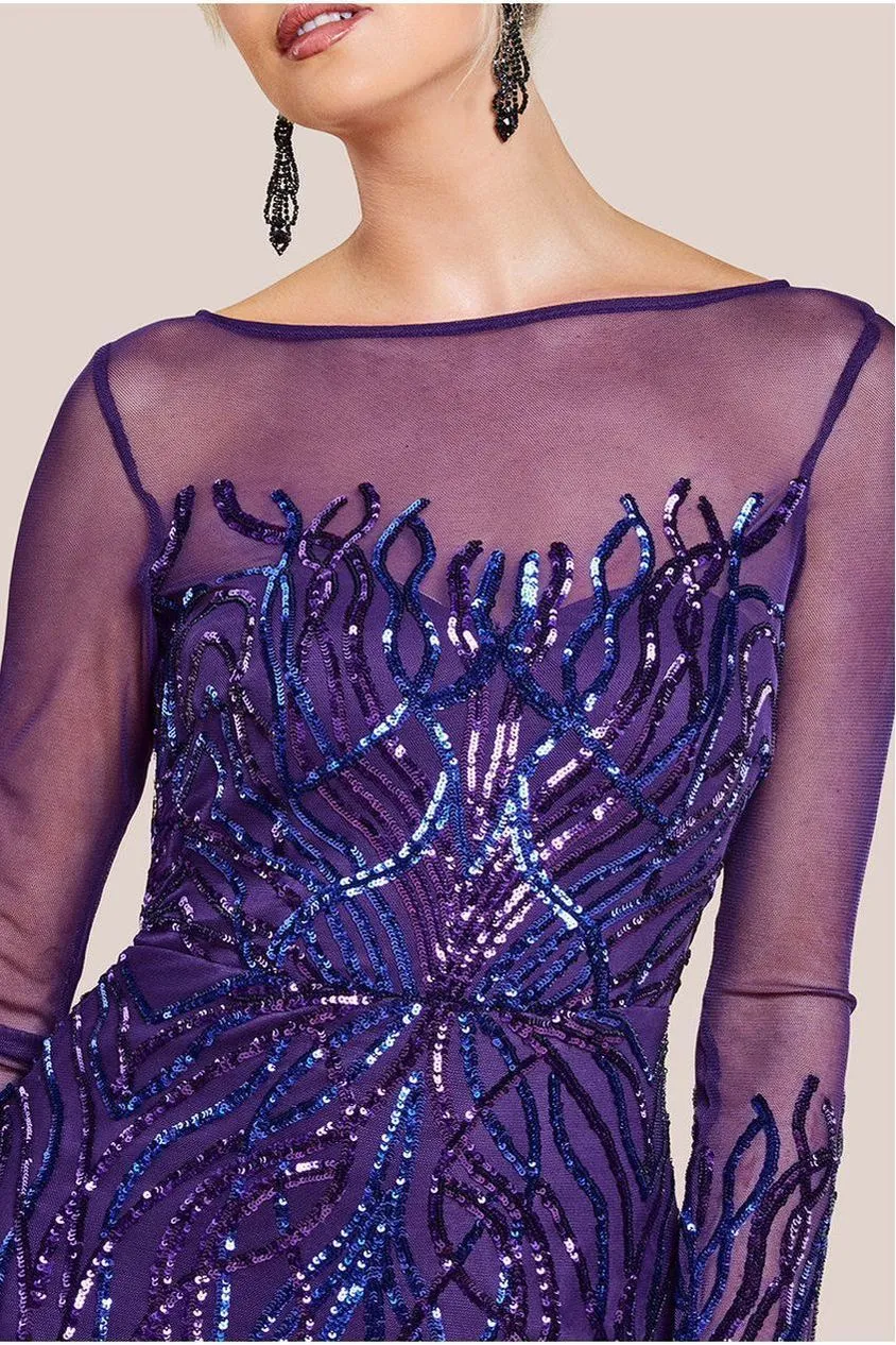 Goddiva Sequin Flame abito midi viola paillettes