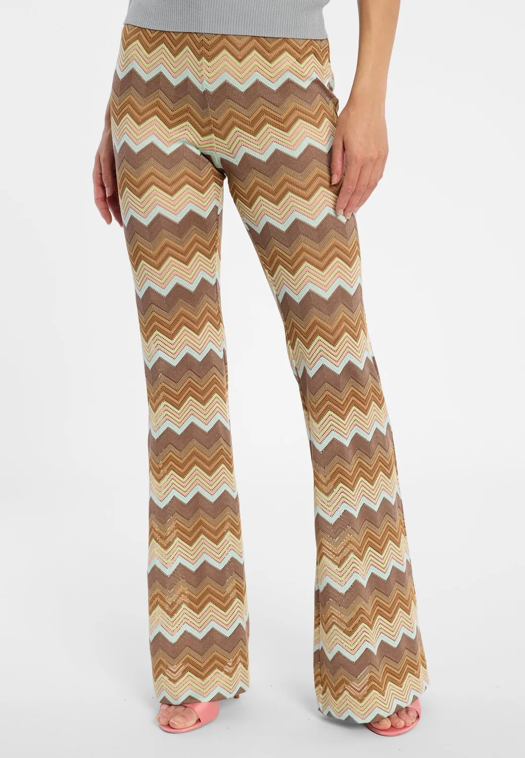 Ana Alcazar Dorea pantaloni a zampa marrone beige zigzag