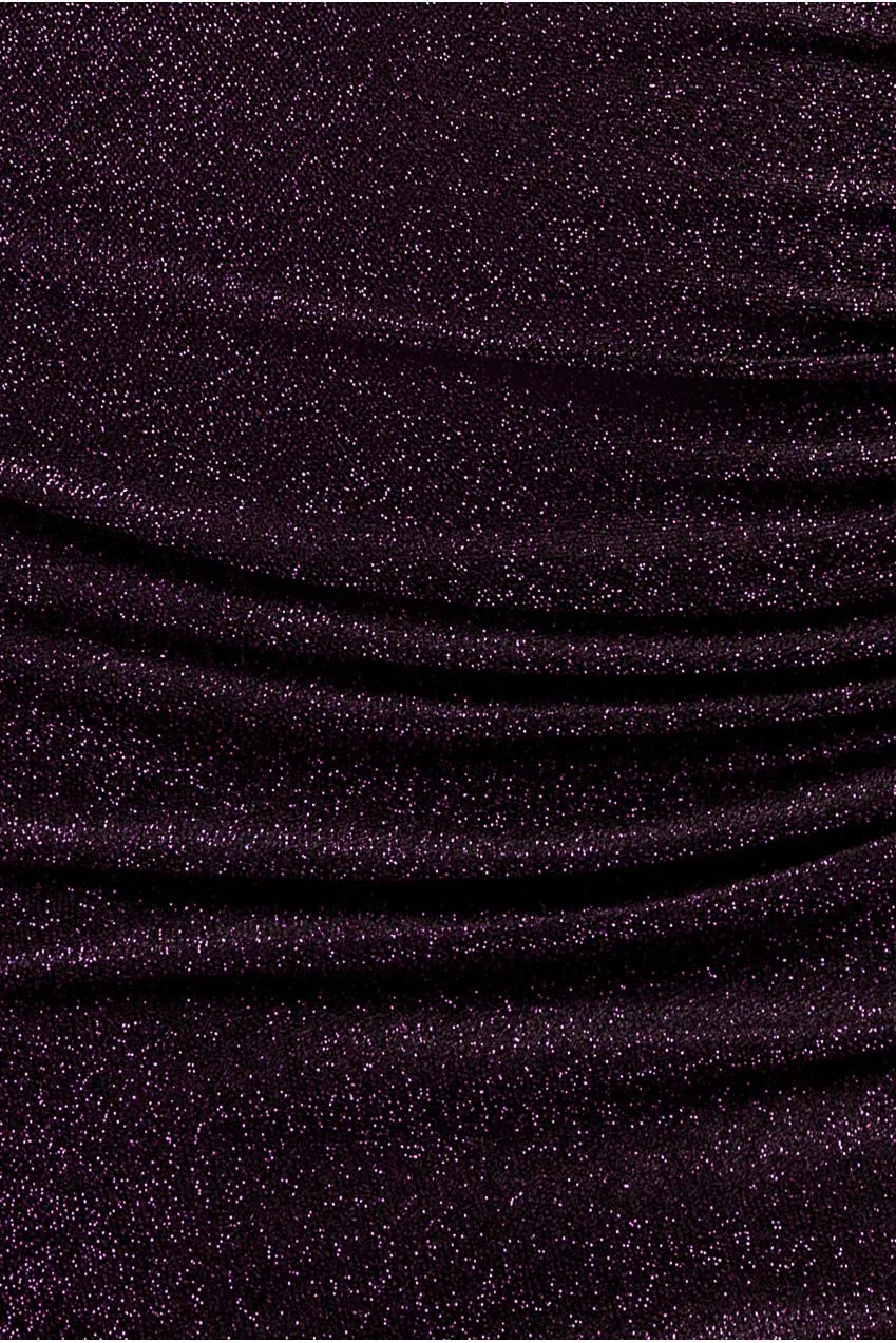 Goddiva Open Back One Sleeve Lurex abito midi viola