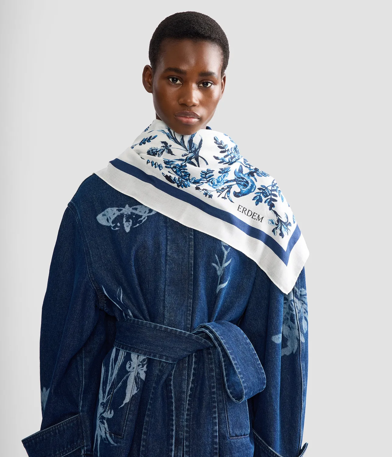 Erdem Printed foulard seta blu 135 cm