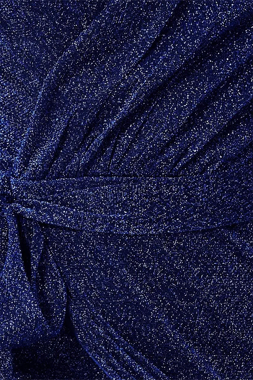 Goddiva Abito Maxi Navy Incrociato Spalline Sottili con Spacco