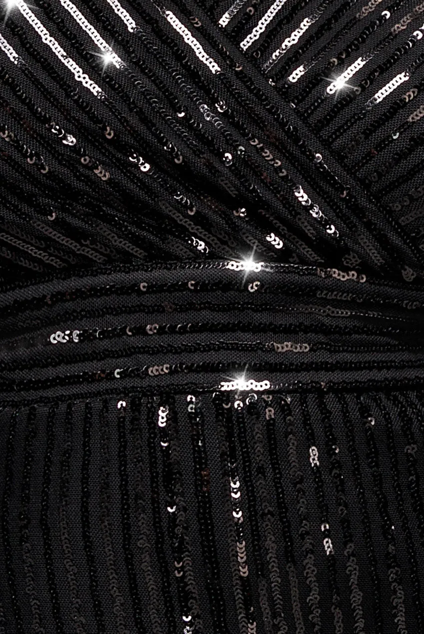 Goddiva Plus Sequin Wrap abito nero paillettes curvy