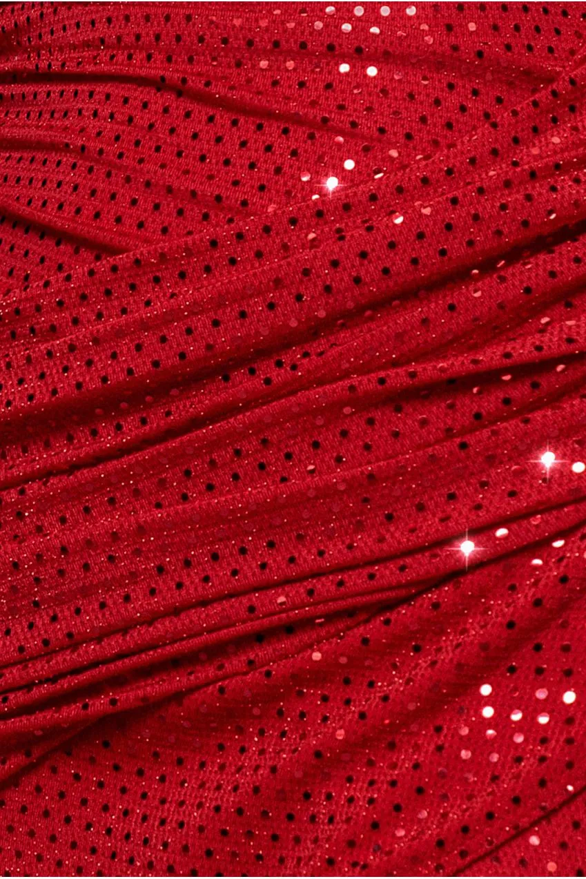 Goddiva DR4741 Abito Maxi Paillettes Rosso Scollo Cowl