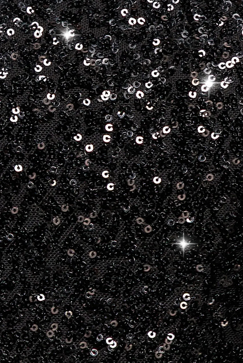 Goddiva DR5198 Maxi Abito Nero Paillettes Fiocco Schiena