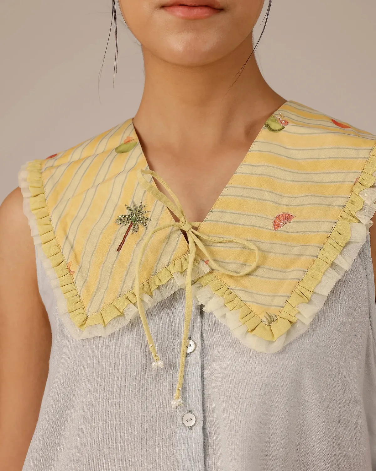 Our Dve Coconut Crush vestito lino grigio smanicato