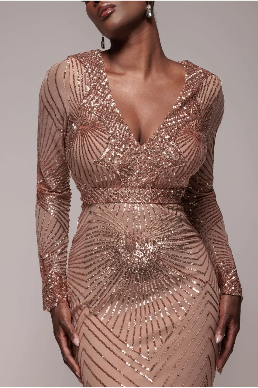 Goddiva Starburst abito maxi paillettes champagne sirena