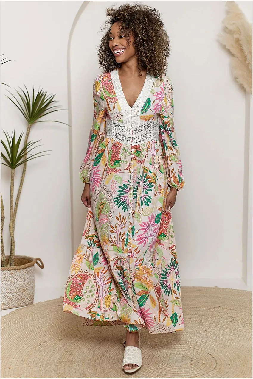 Angeleye Crochet abito maxi rosa floreale pizzo