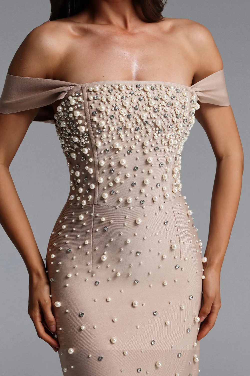 Bella Barnett Jaylee abito maxi bandage beige perle