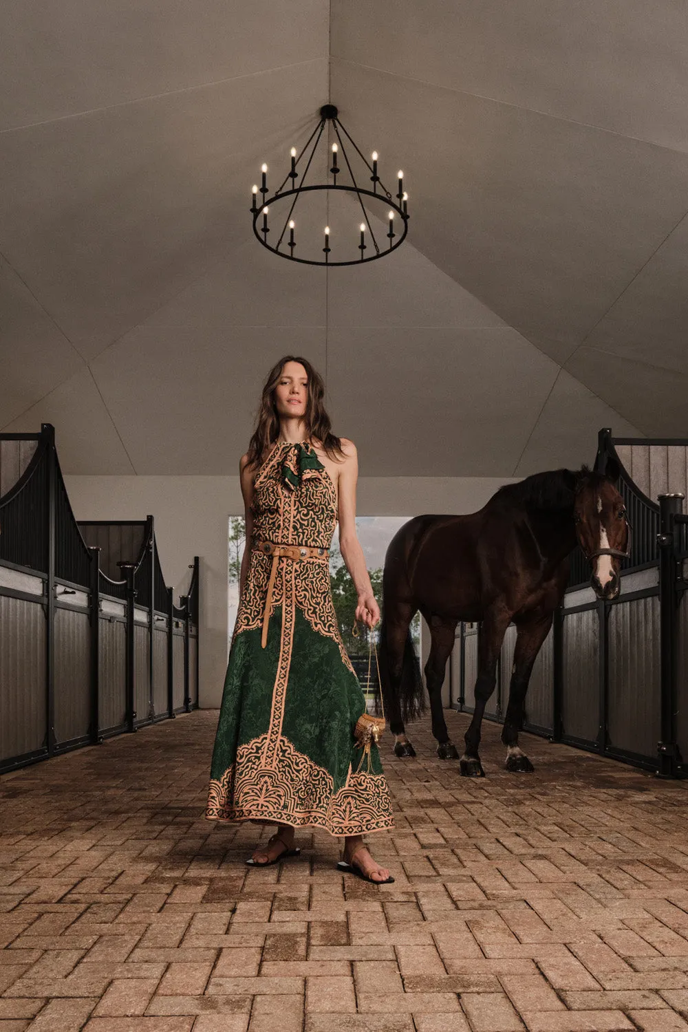 Johanna Ortiz Encanto De Isla Gonna Midi Verde Salmone