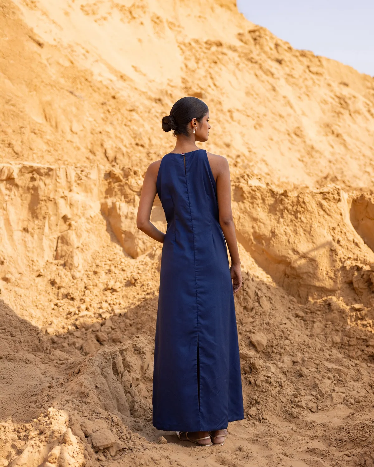 Our Dve Echo Dress abito blu indaco cotone seta