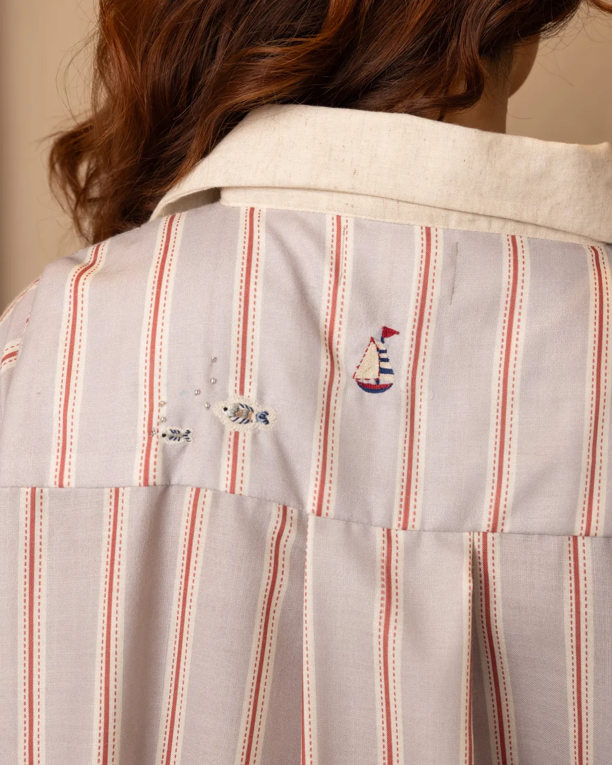 Our Dve Marina abito camicia beige grigio luglio