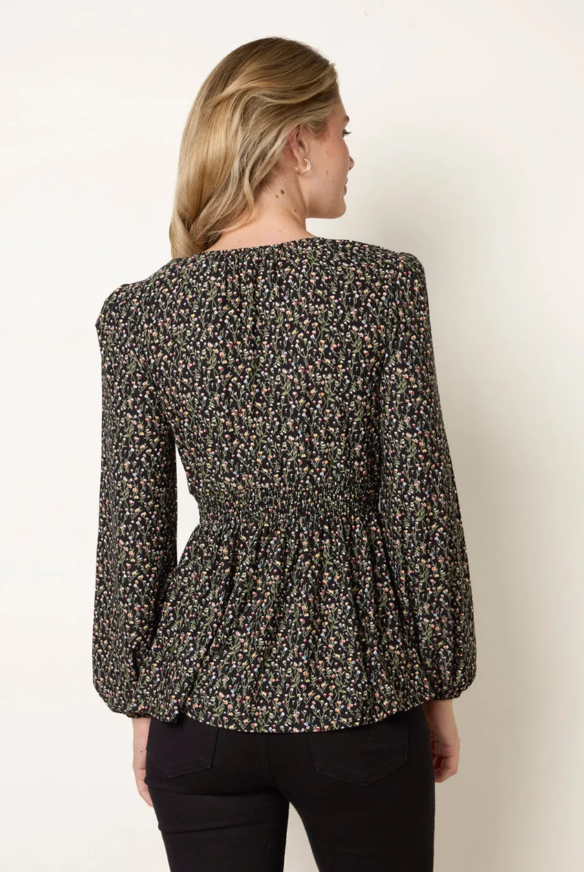 Blue Vanilla V Neck Button top peplo nero
