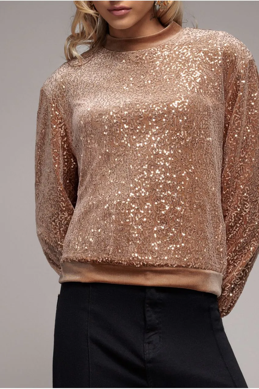 Goddiva Sequin Velvet Jumper maglione champagne paillettes