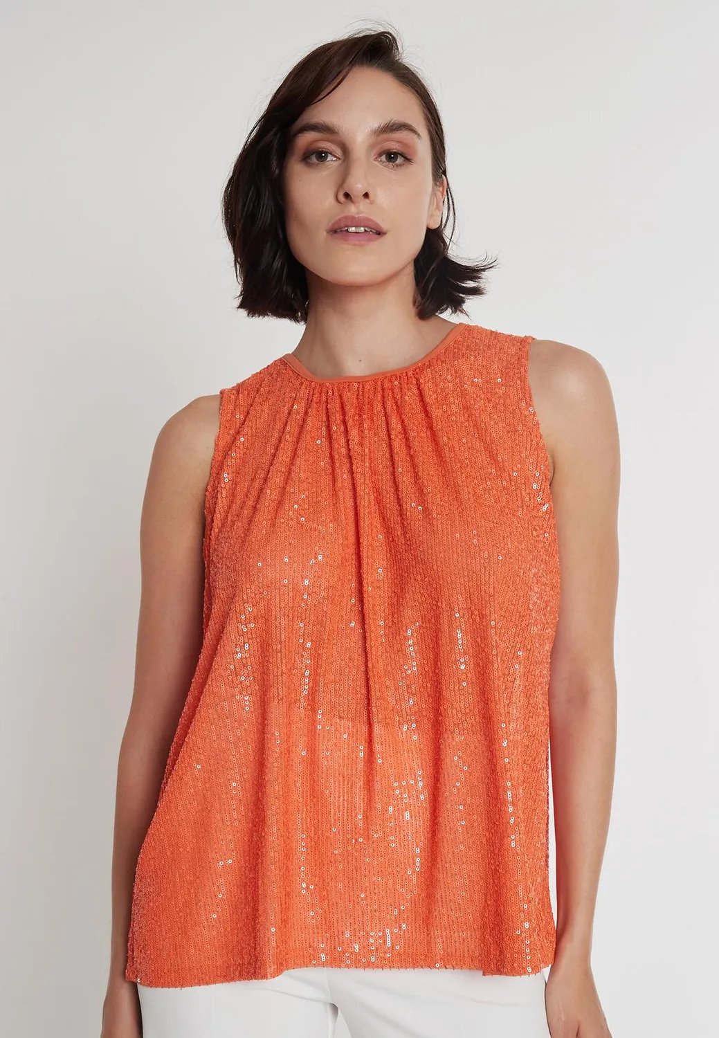Ana Alcazar Paboly top paillettes albicocca