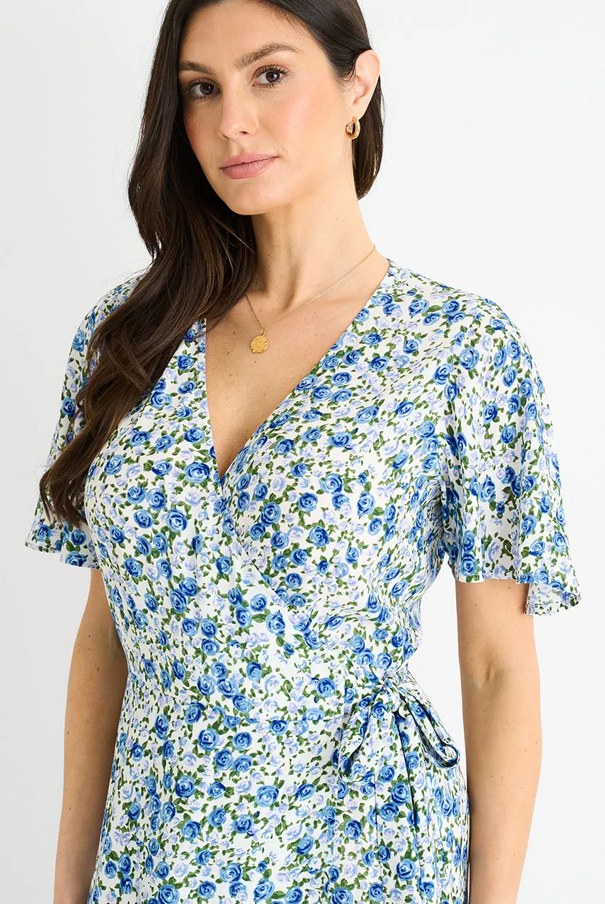 Goddiva Gini London Wrap Abito midi blu fantasia floreale