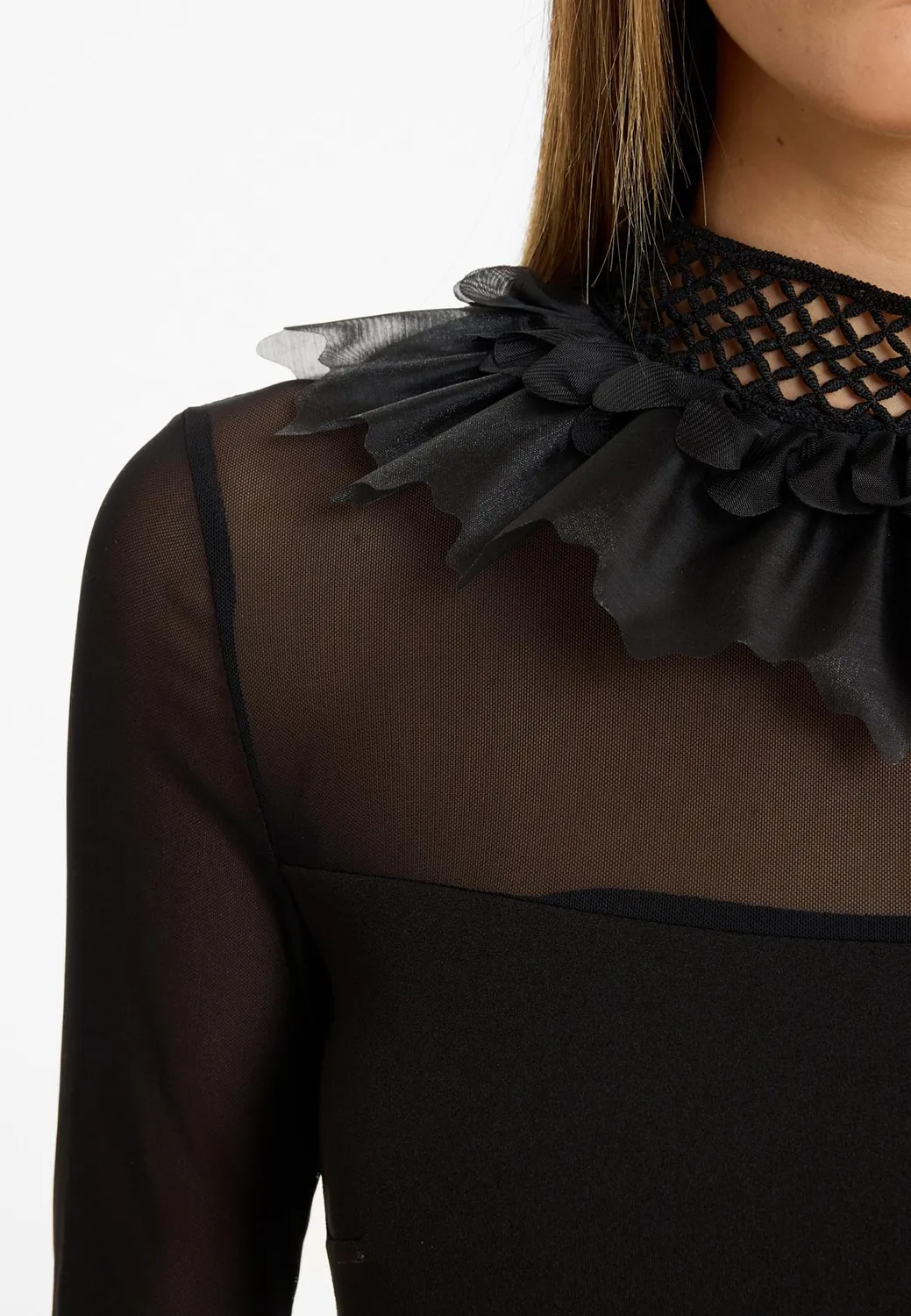 Ana Alcazar Afoly top nero collo rouches