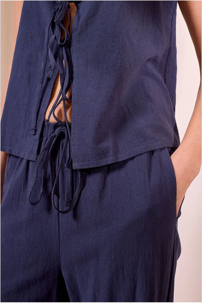 Angeleye Tie-up completo navy top e pantaloni palazzo