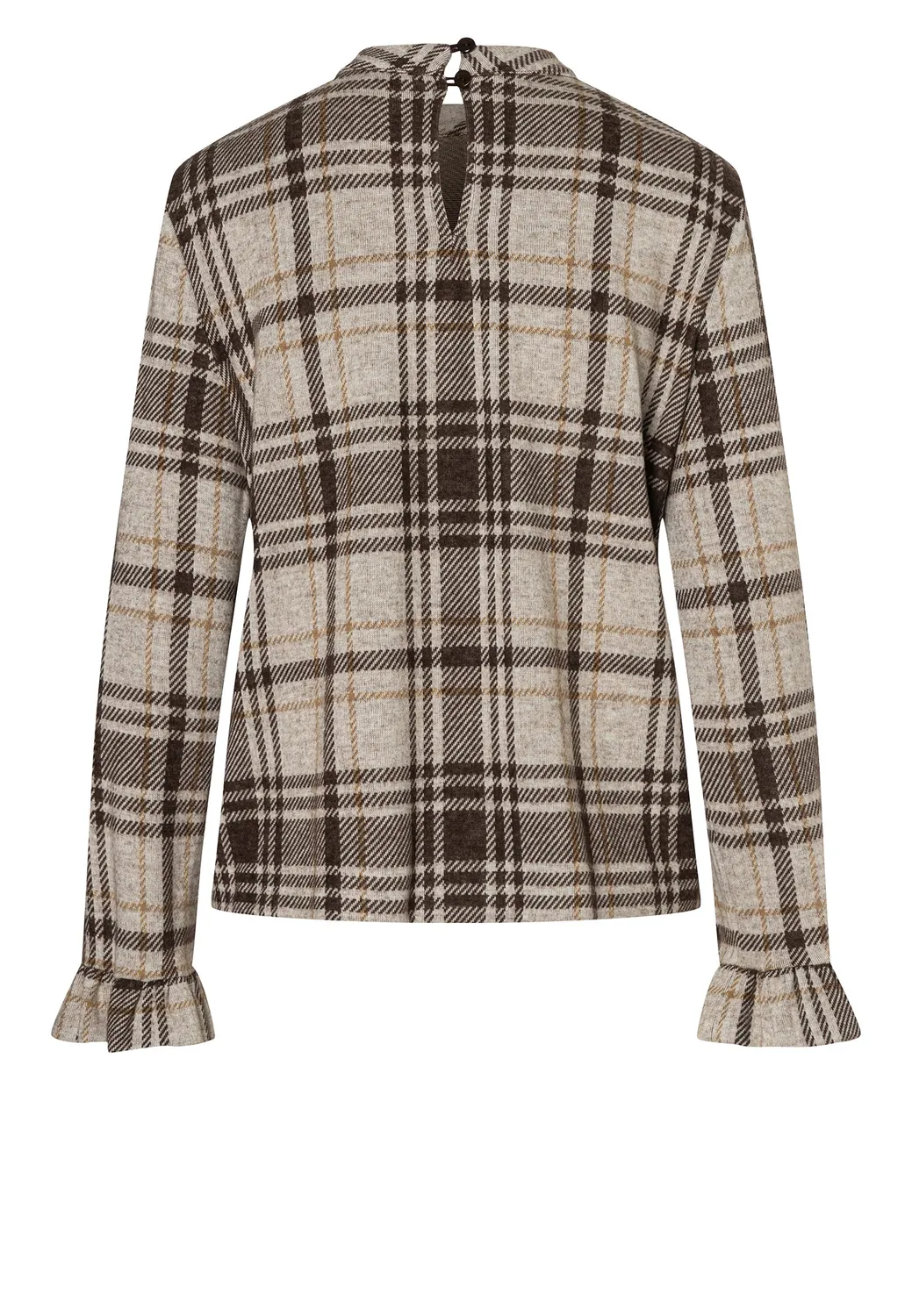 Ana Alcazar Encory top scozzese beige con rouche