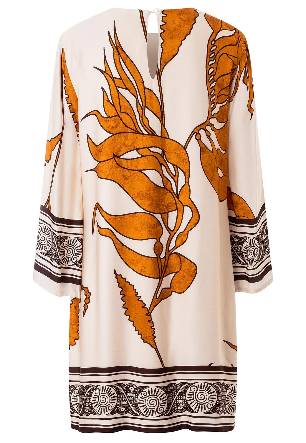 Ana Alcazar Palosa abito tunica beige raso stampa marrone