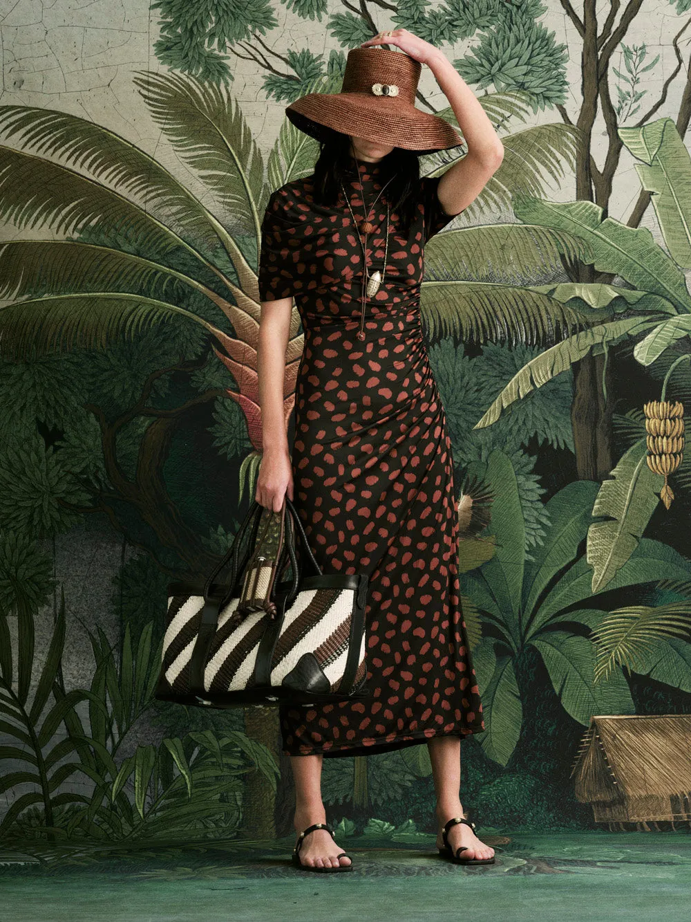Johanna Ortiz Serene Safari Abito Midi Nero Animalier