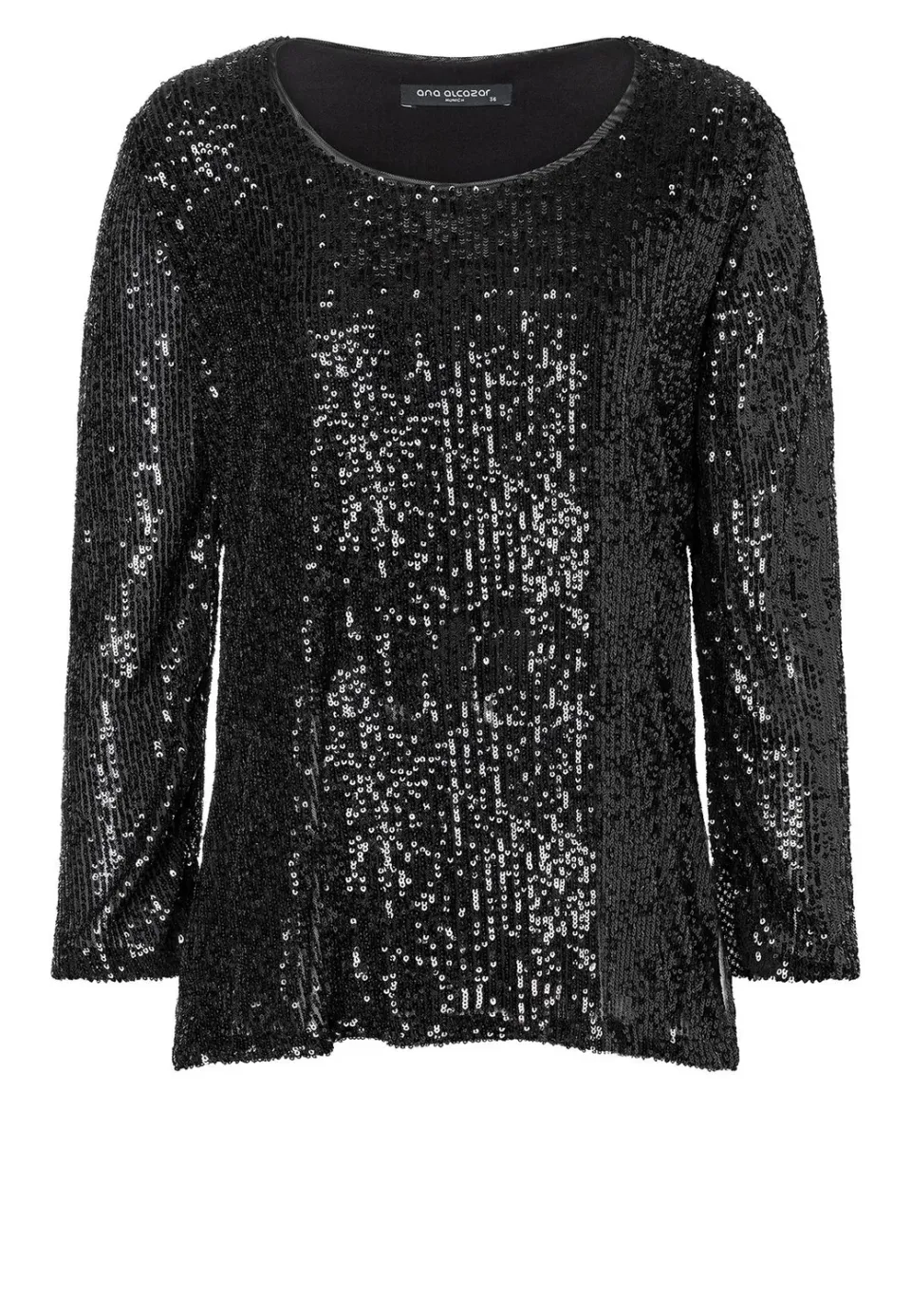 Ana Alcazar Saloa top nero paillettes maniche 7/8