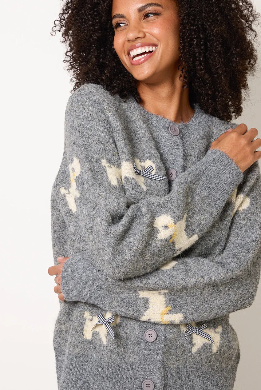 Blue Vanilla cardigan cane grigio con fiocchi lana