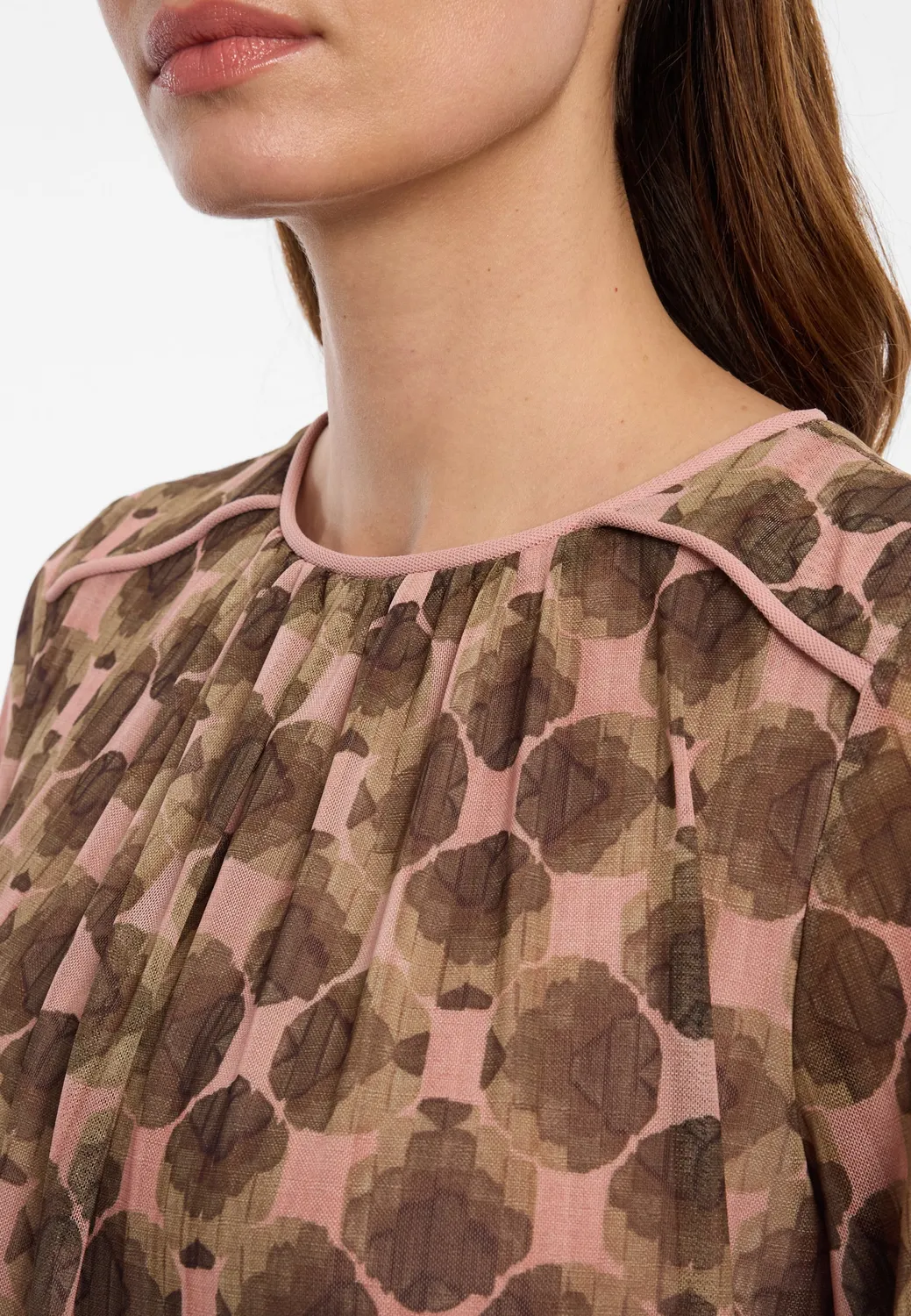 Ana Alcazar Evomena abito mesh rosa floreale manica lunga
