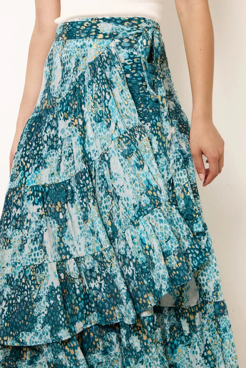 Blue Vanilla Wrap gonna midi blu metallizzata leopardo