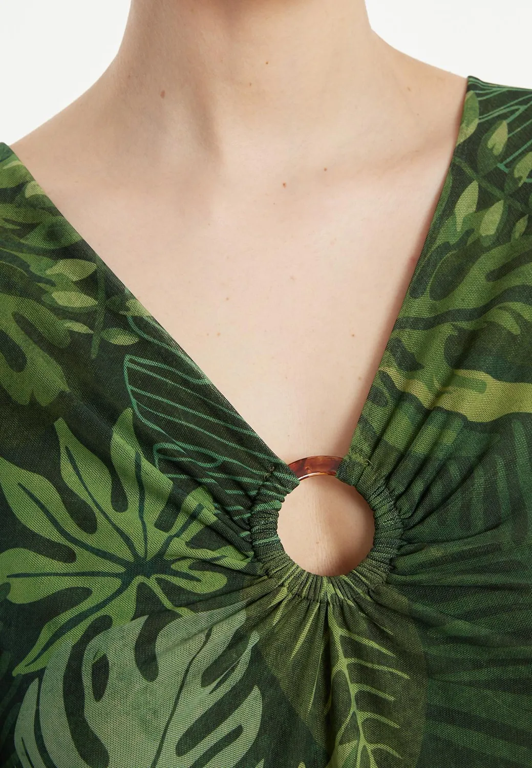 Ana Alcazar Ziesa abito caftano lungo verde jungle