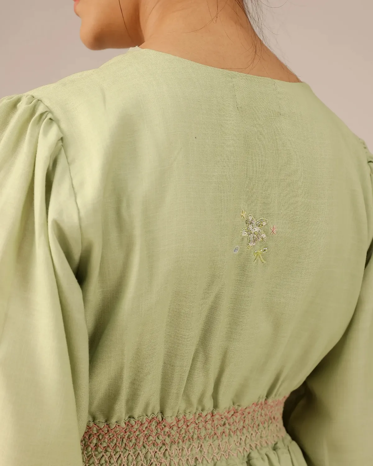 Our Dve Tropical Sorbet Pop Dress abito verde rosa lino