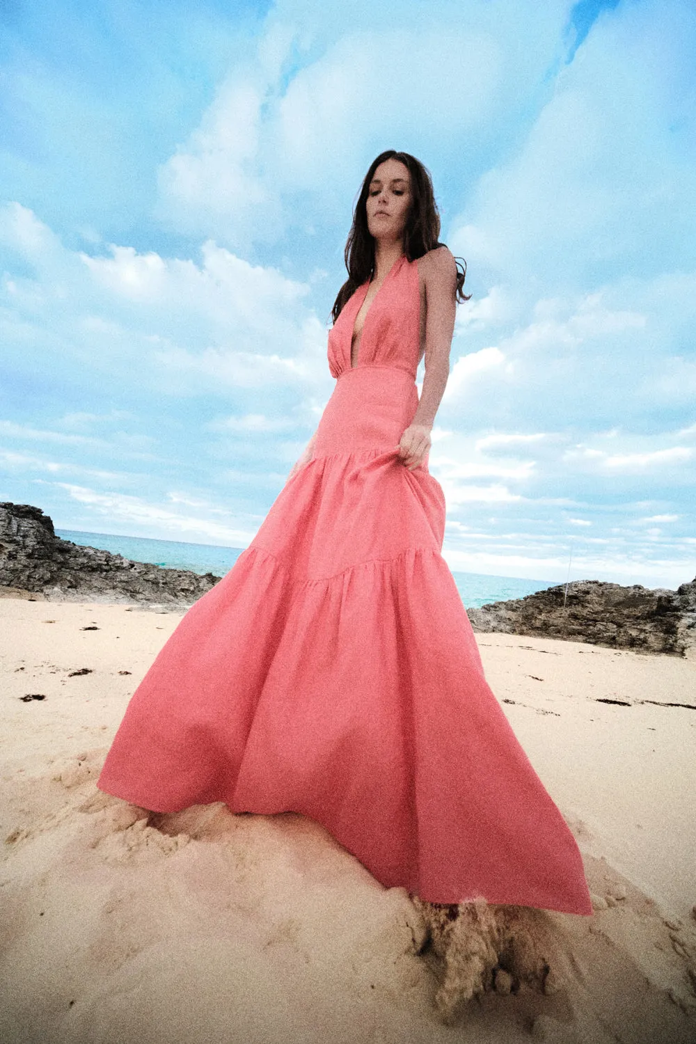 Johanna Ortiz Twilight vestito lino pesca lungo